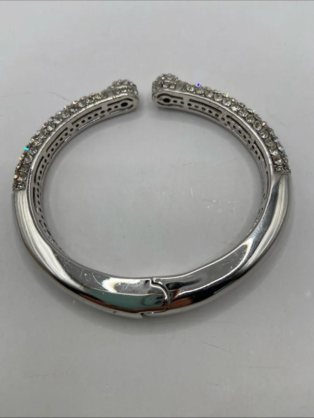Joan Boyce Kissable Cuff Pave Crystal Hinged Cuff Bracelet Silver Tone Size M